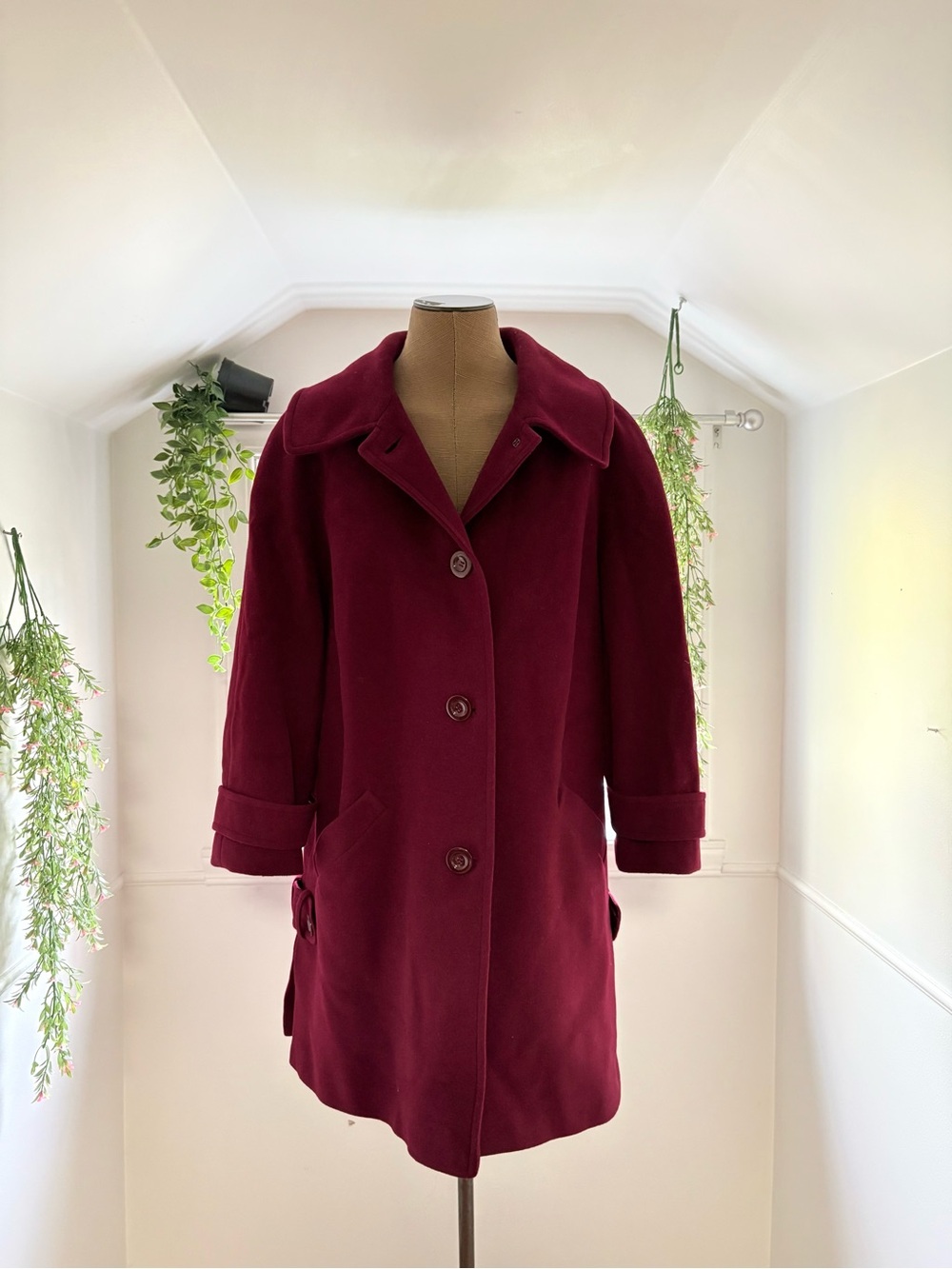 Women's Burgundy Button-Front Coat